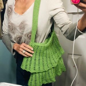Green recycled upcycle purse tote bag sweater knit